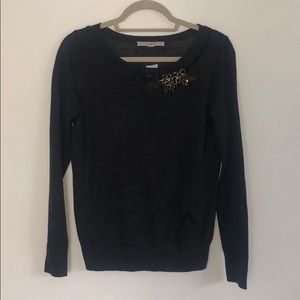 LOFT Gray Embroidered Sweater Medium M NWT New